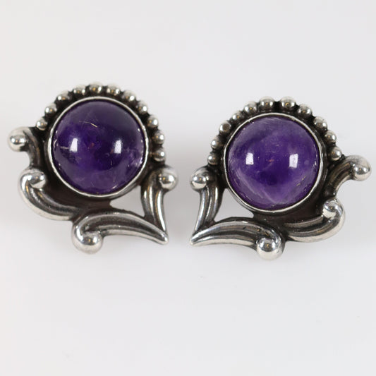 Vintage Los Castillo Taxco Silver Mexican Jewelry | Floral Handcrafted Amethyst Earrings - Carmel Fine Silver Jewelry