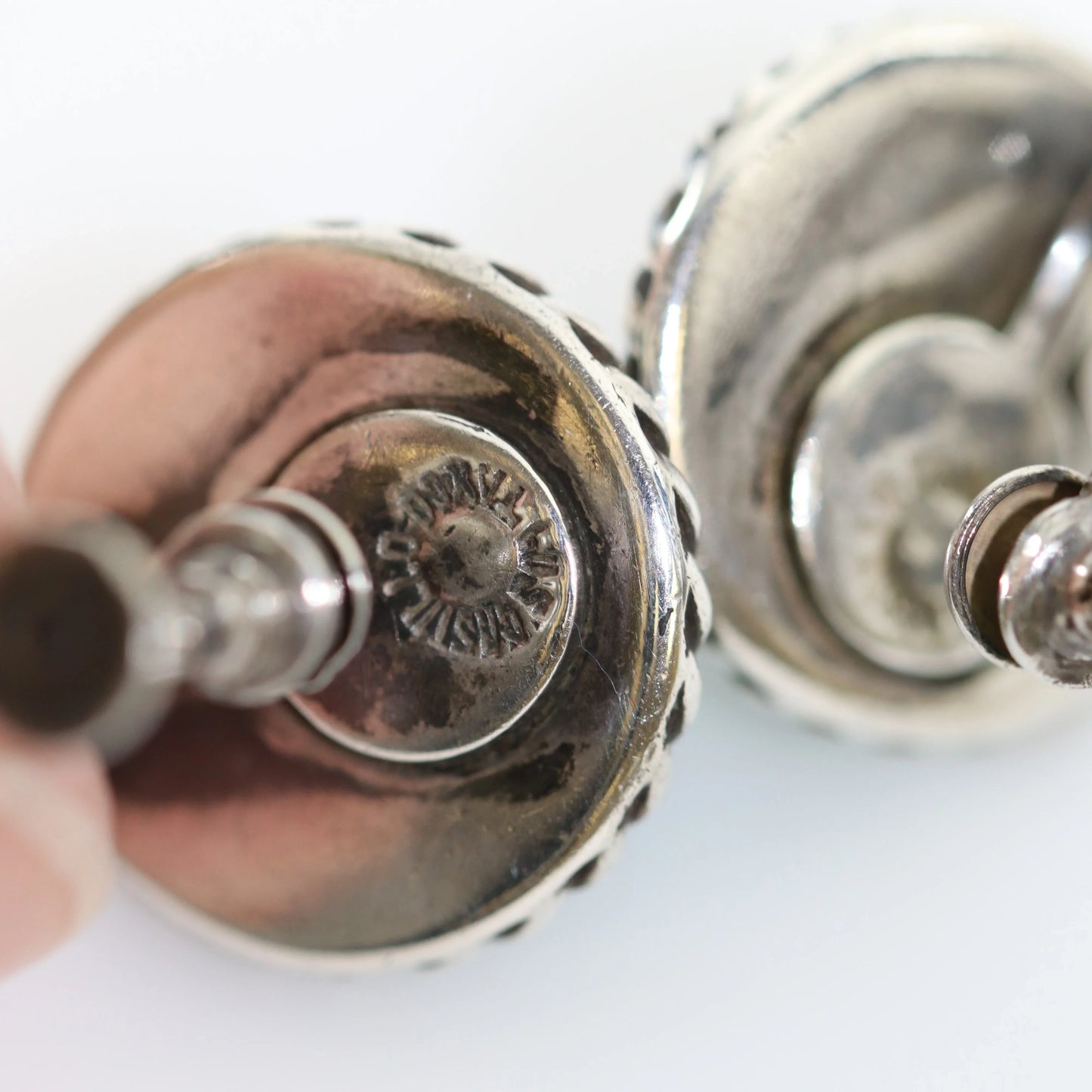 Vintage Los Castillo Taxco Silver Mexican Jewelry | Mid-Century Green Glass Earrings - Carmel Fine Silver Jewelry