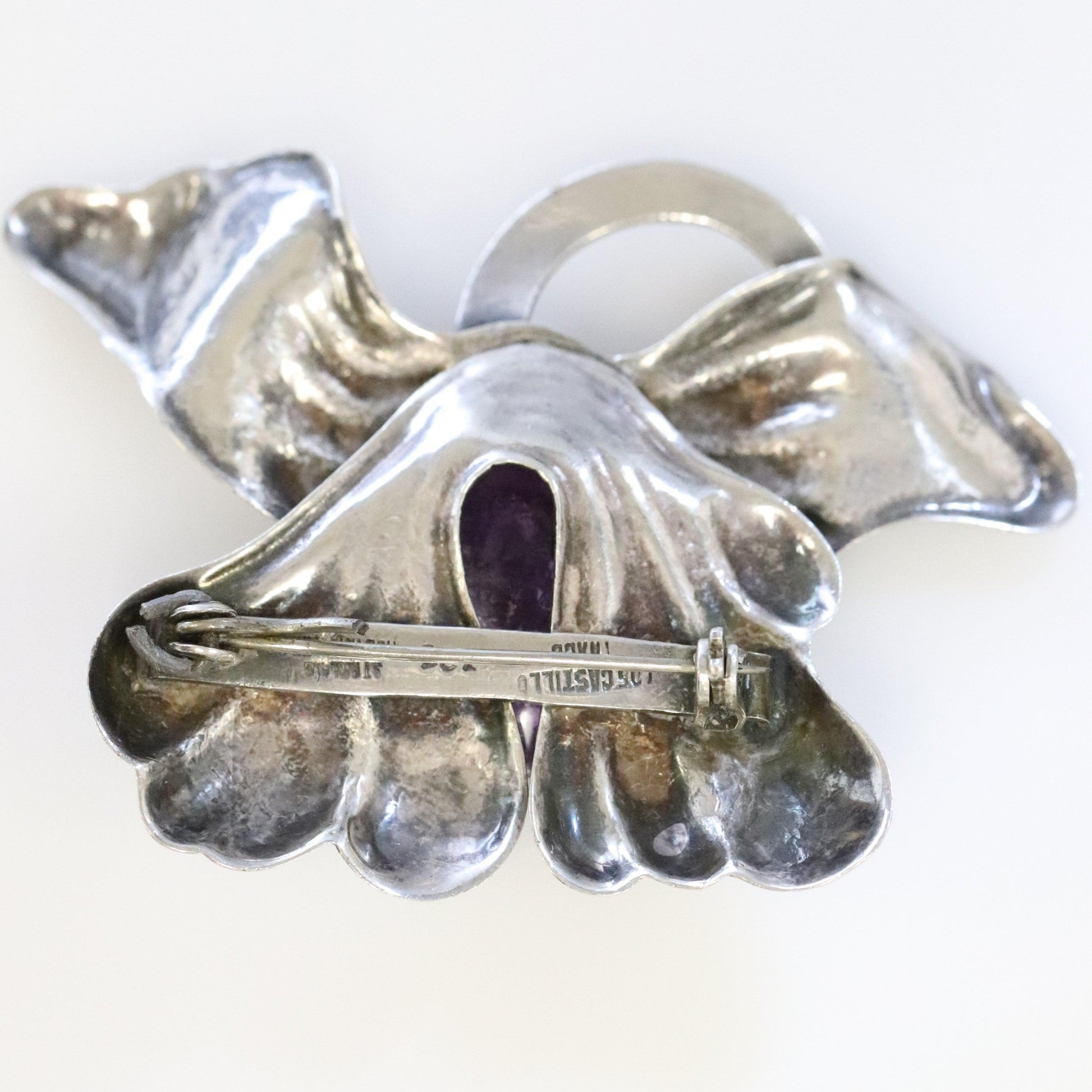 Vintage Los Castillo Taxco Silver Mexican Jewelry | Mid Century Orchid Amethyst Brooch - Carmel Fine Silver Jewelry