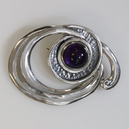 Vintage Margot de Taxco Mexican Jewelry | Amethyst Swirl Modernist Brooch - Carmel Fine Silver Jewelry