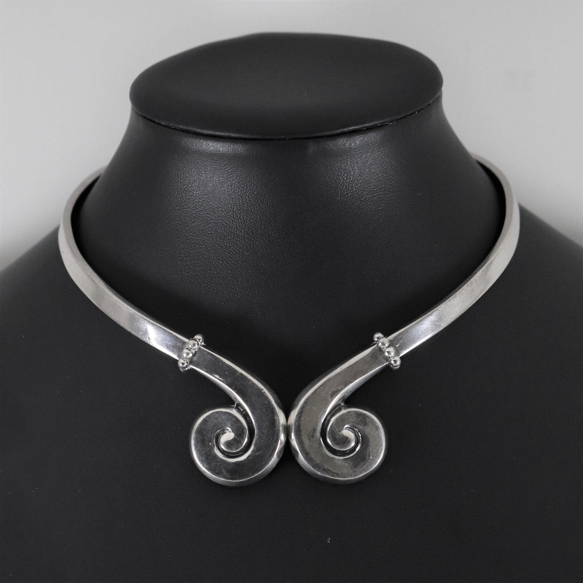 Vintage Margot de Taxco Mexican Jewelry | Handcrafted Swirl Mid-Century Choker - Carmel Fine Silver Jewelry