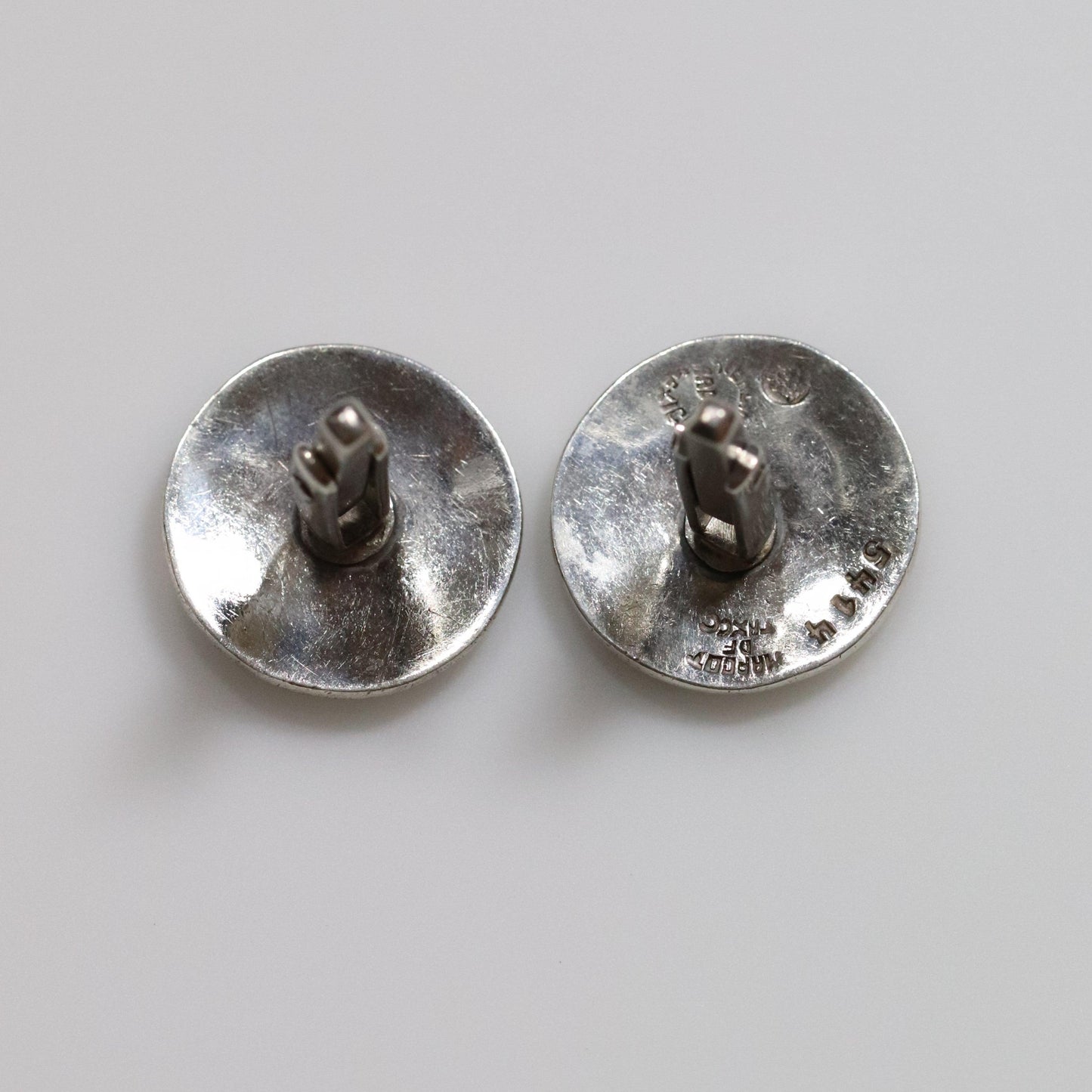 Vintage Margot de Taxco Mexican Jewelry | Round Modernist Black Enamel Cufflinks - Carmel FSJ