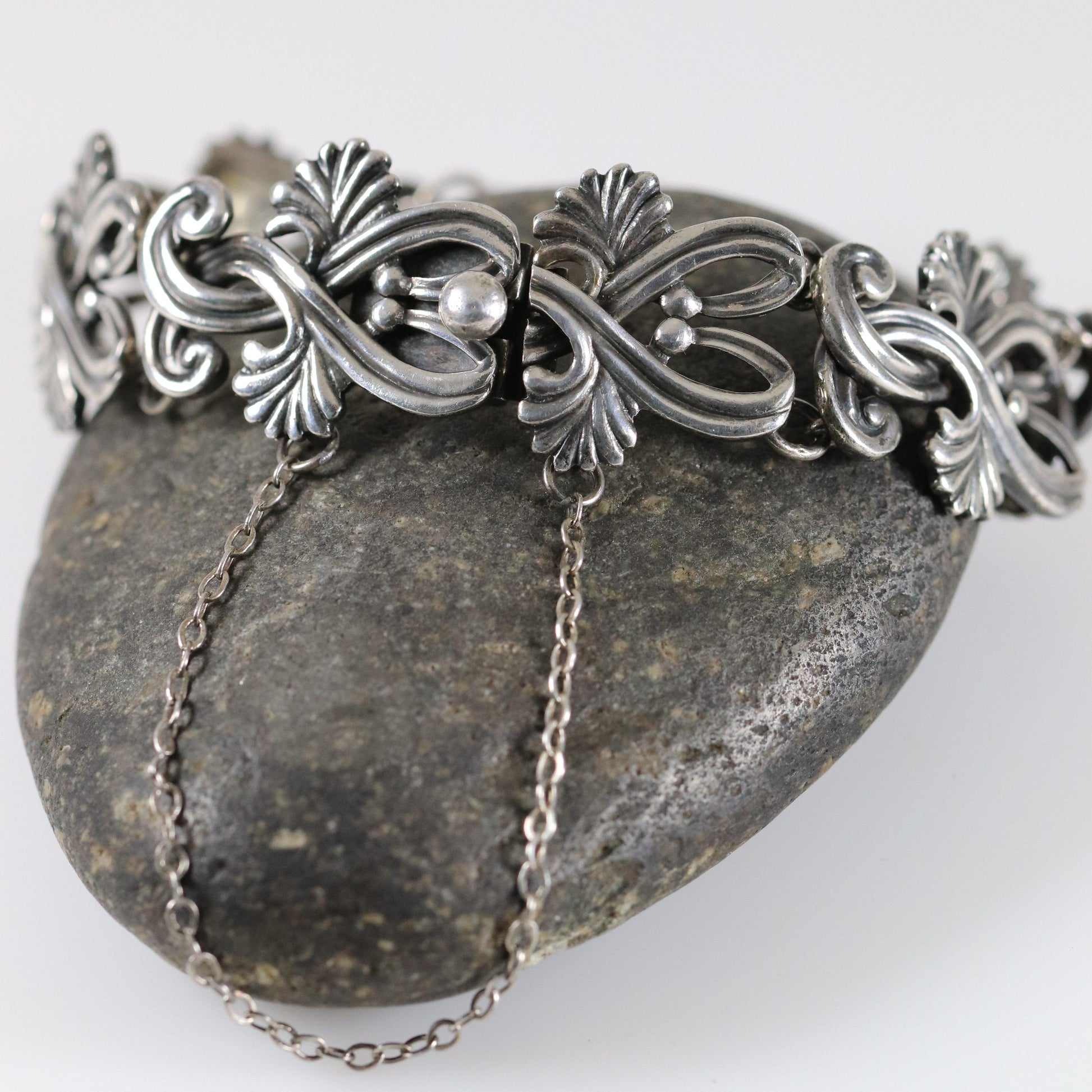 Vintage Margot de Taxco Silver Mexican Jewelry | Mid-Century Ornate Handcrafted Bracelet - Carmel Fine Silver Jewelry