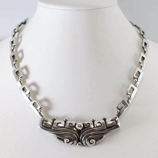 Vintage Margot de Taxco Silver Mexican Jewelry | Mid Century Pre-Columbian Inspired Necklace - Carmel Fine Silver Jewelry