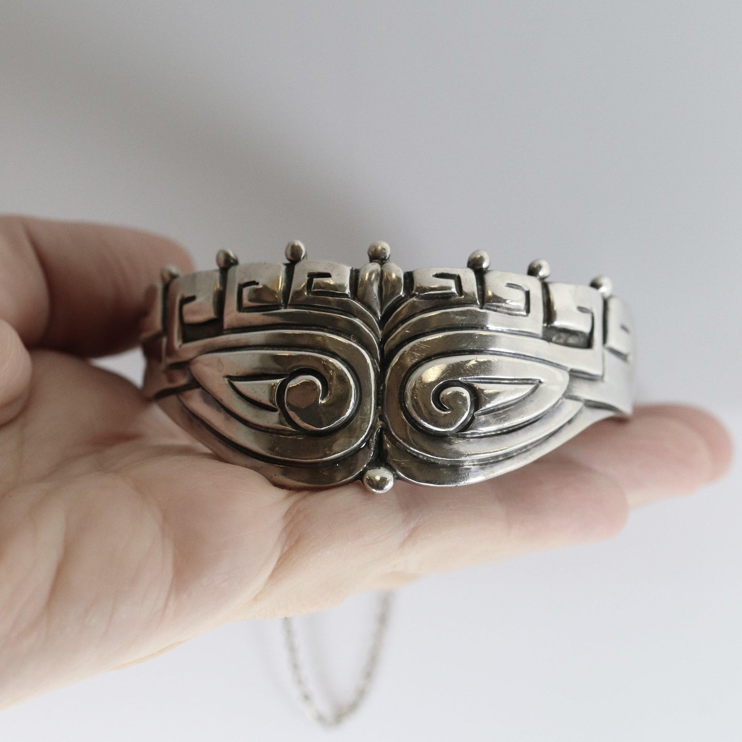 Vintage Margot de Taxco Silver Mexican Jewelry | Ornate Pre-Columbian Inspire Bracelet - Carmel Fine Silver Jewelry