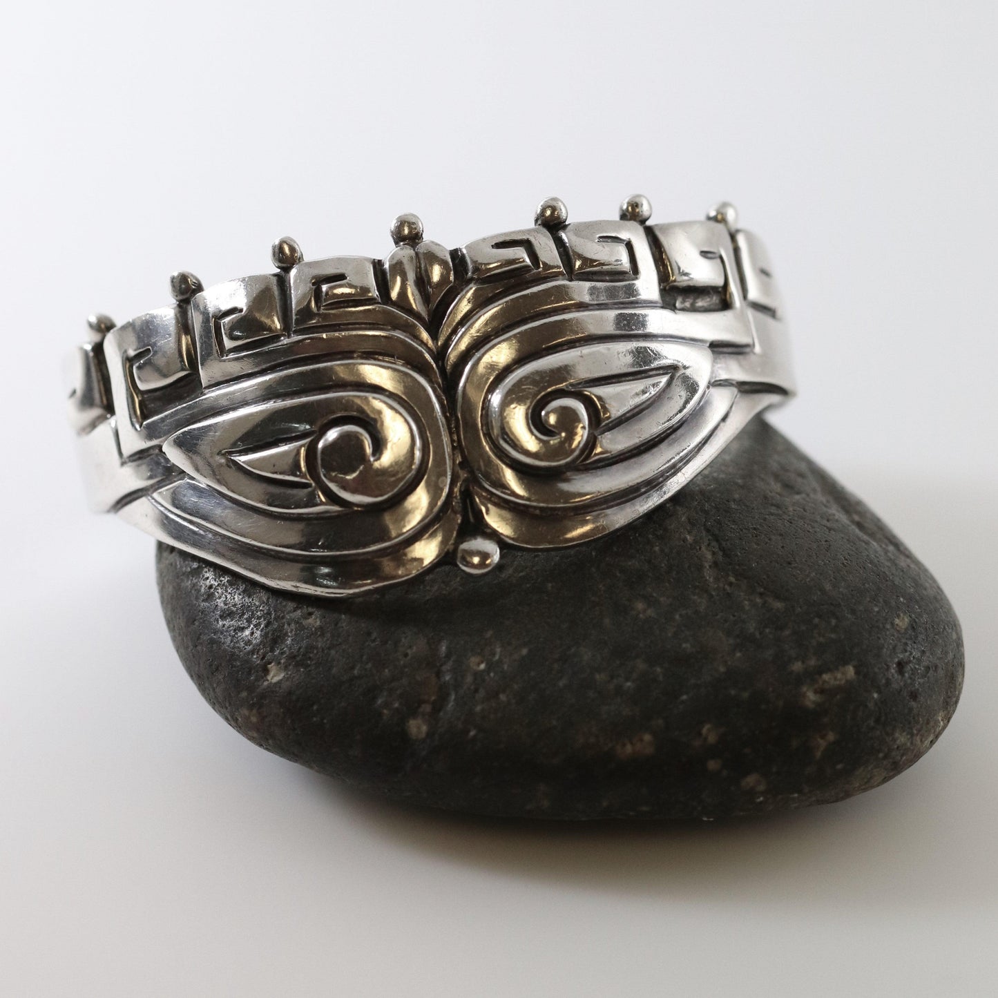 Vintage Margot de Taxco Silver Mexican Jewelry | Ornate Pre-Columbian Inspire Bracelet - Carmel Fine Silver Jewelry