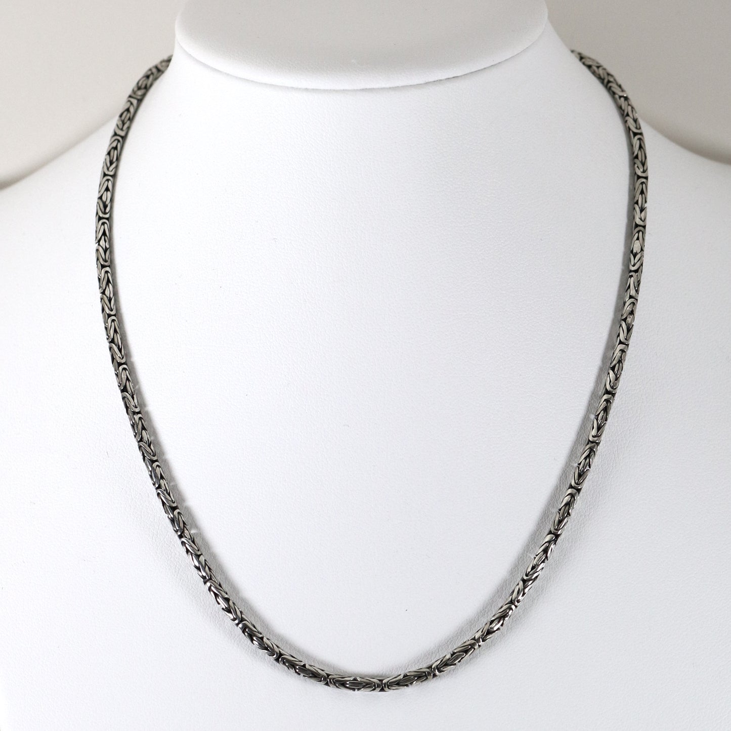Vintage Silver Jewelry | Byzantine Chain Link Necklace 16" 3mm - Carmel Fine Silver Jewelry