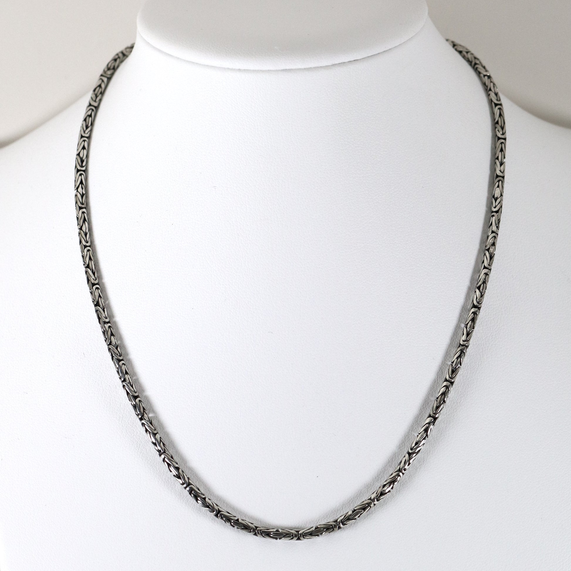 Vintage Silver Jewelry | Byzantine Chain Link Necklace 16" 3mm - Carmel Fine Silver Jewelry