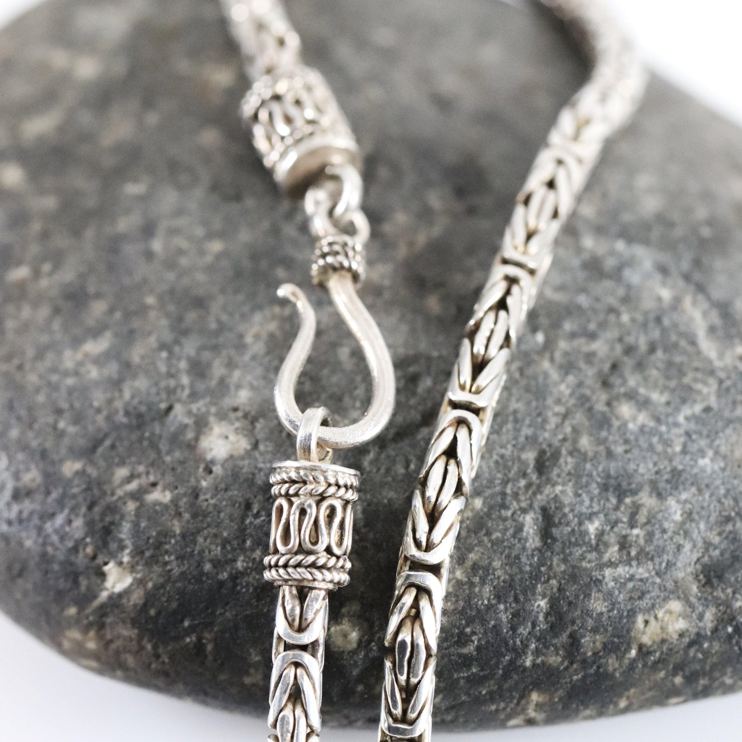 Vintage Silver Jewelry | Byzantine Chain Link Necklace 19.5" 3mm - Carmel Fine Silver Jewelry