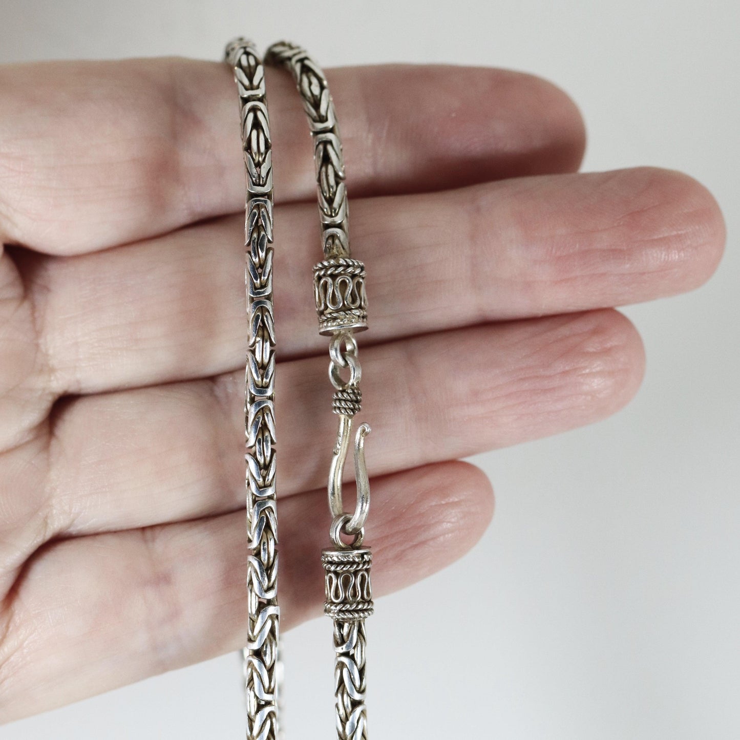 Vintage Silver Jewelry | Byzantine Chain Link Necklace 19.5" 3mm - Carmel Fine Silver Jewelry