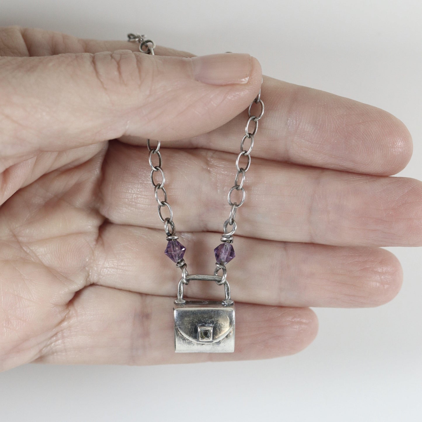 Vintage Silver Jewelry | Delicate Bead and Purse Necklace - Carmel Fine Silver Jewelry
