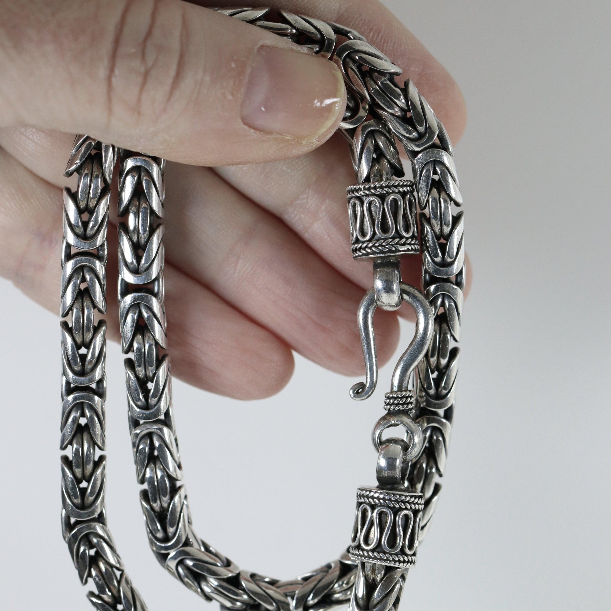 Vintage Silver Jewelry | Heavy Byzantine Link Chain Necklace - Carmel Fine Silver Jewelry