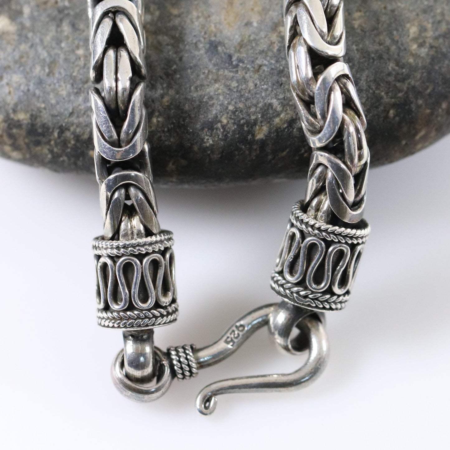 Vintage Silver Jewelry | Heavy Byzantine Link Chain Necklace - Carmel Fine Silver Jewelry