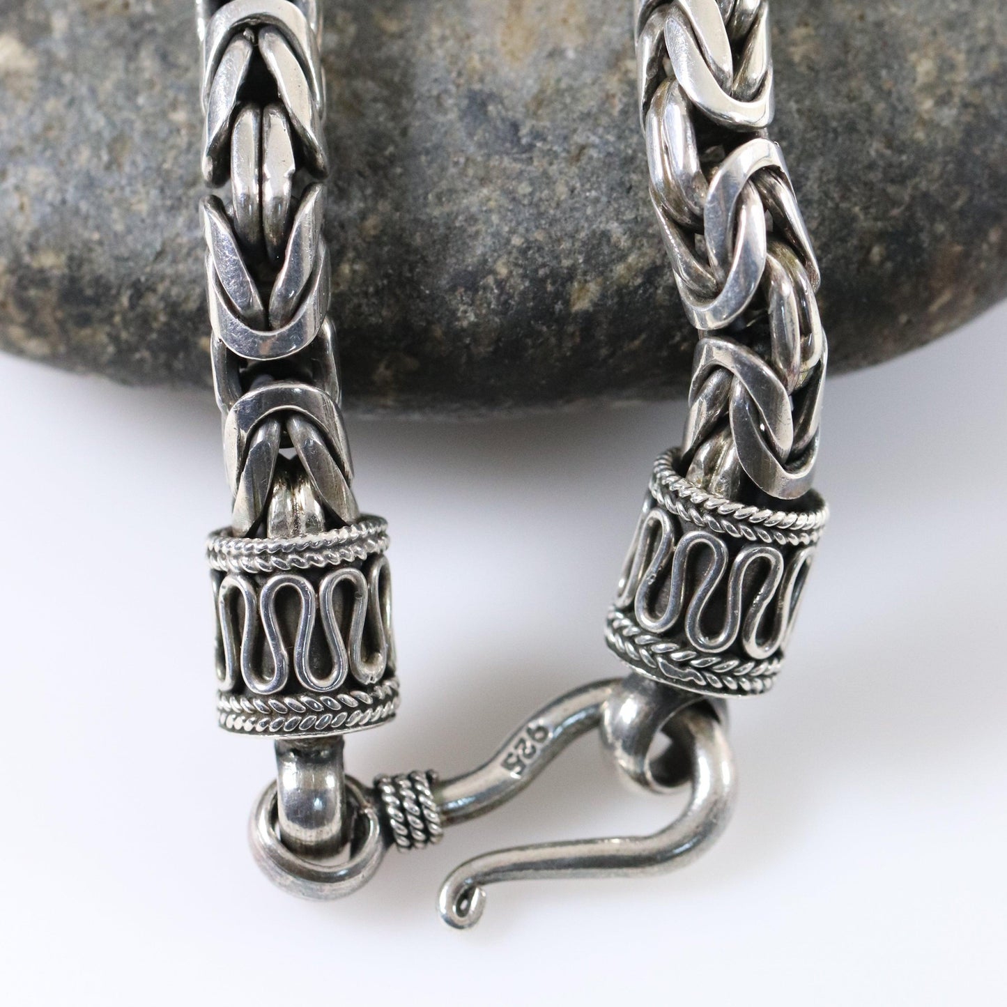 Vintage Silver Jewelry | Heavy Byzantine Link Chain Necklace - Carmel FSJ