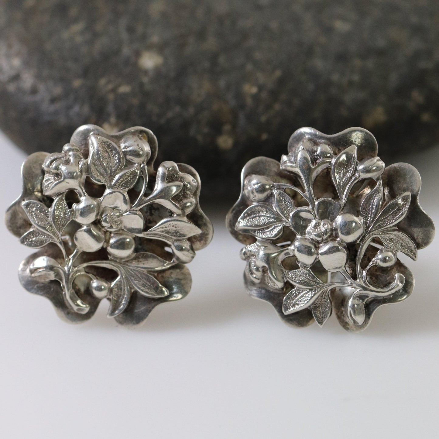 Vintage Silver Jewelry | Ornate Delicate Floral Earrings - Carmel Fine Silver Jewelry