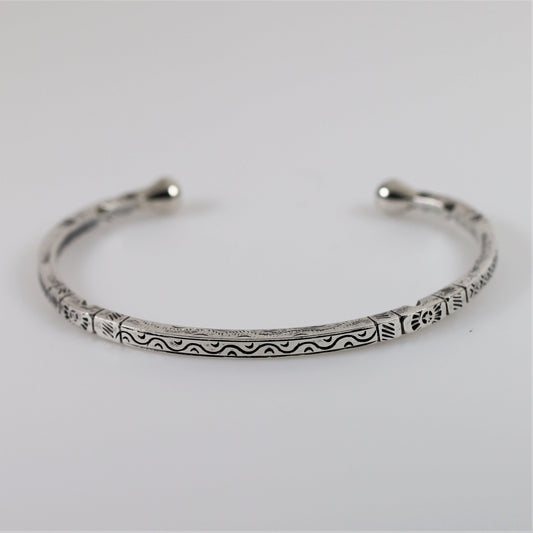 Vintage Silver Jewelry | Solid Detailed Etched Cuff Bracelet - Carmel Fine Silver Jewelry