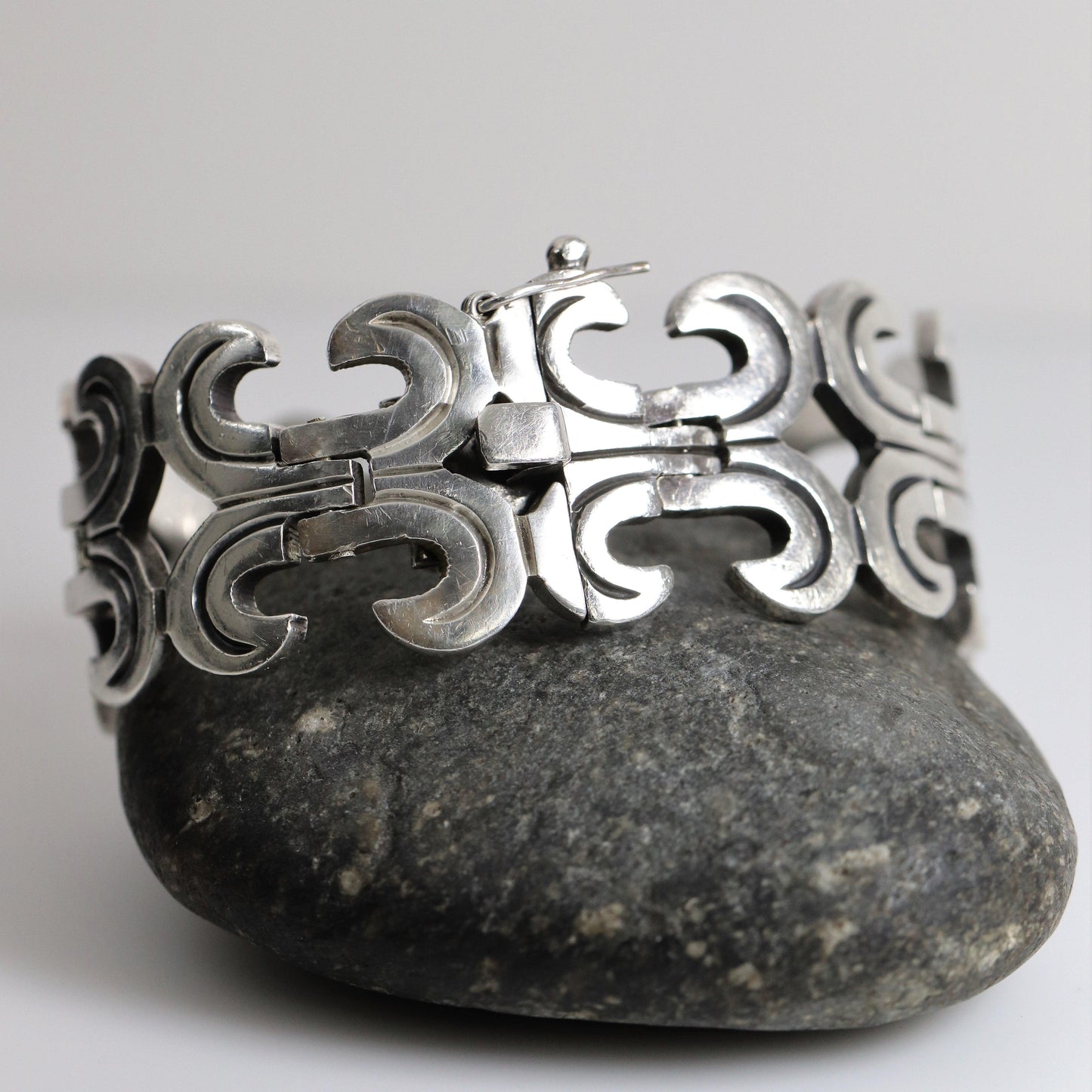 Vintage Silver Mexican Jewelry | Handcrafted Heavy CII Panel Bracelet - Carmel Fine Silver Jewelry