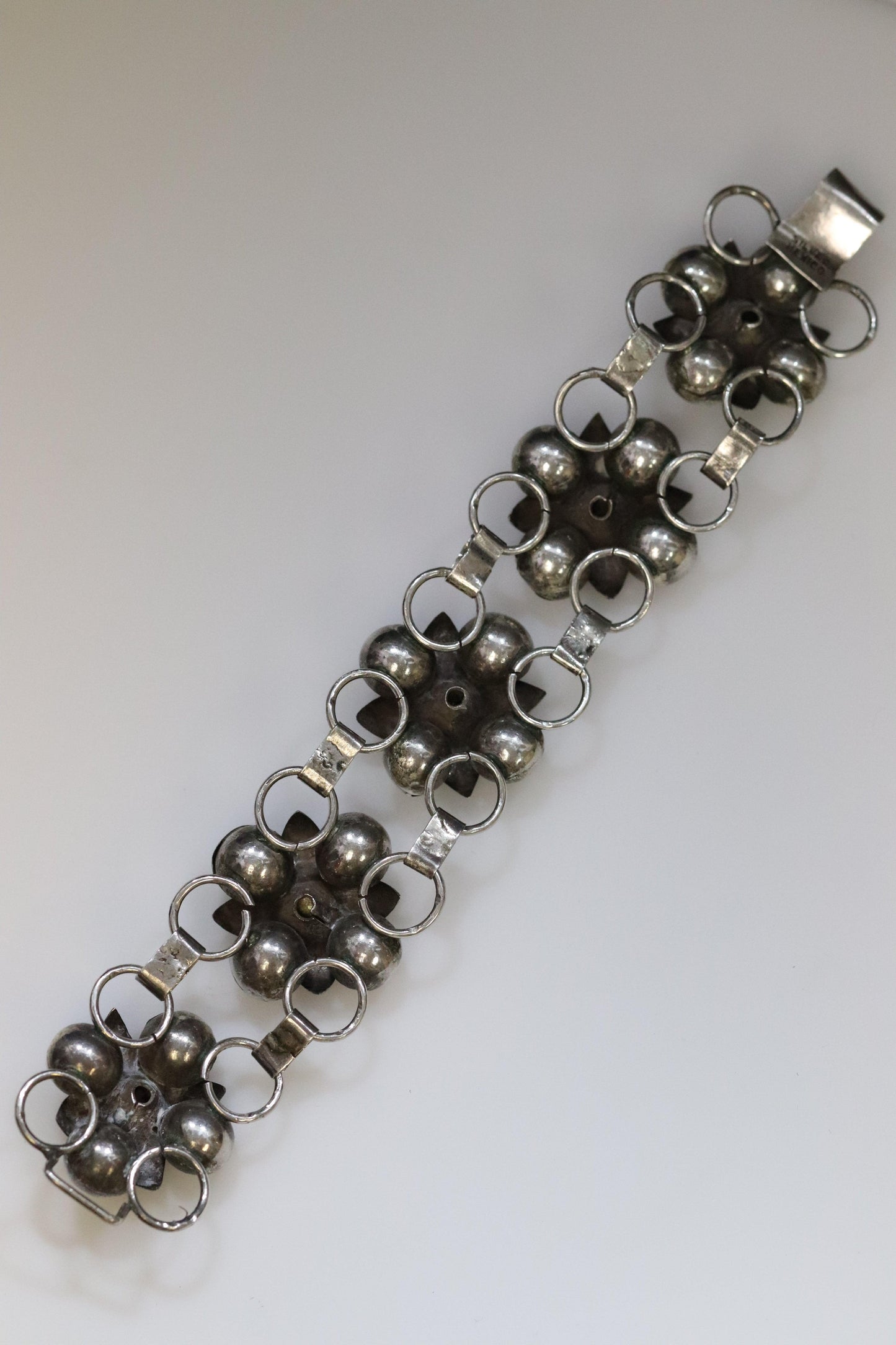 Vintage Silver Mexican Jewelry | Old Floral Amethyst Linked Bracelet - Carmel Fine Silver Jewelry