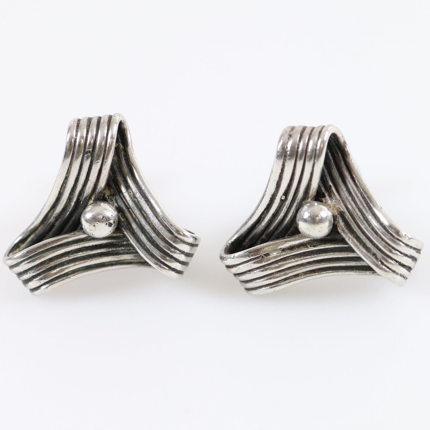 Vintage Taxco William Spratling Jewelry | Floral Ribbon Mid-Century Earrings - Carmel Fine Silver Jewelry