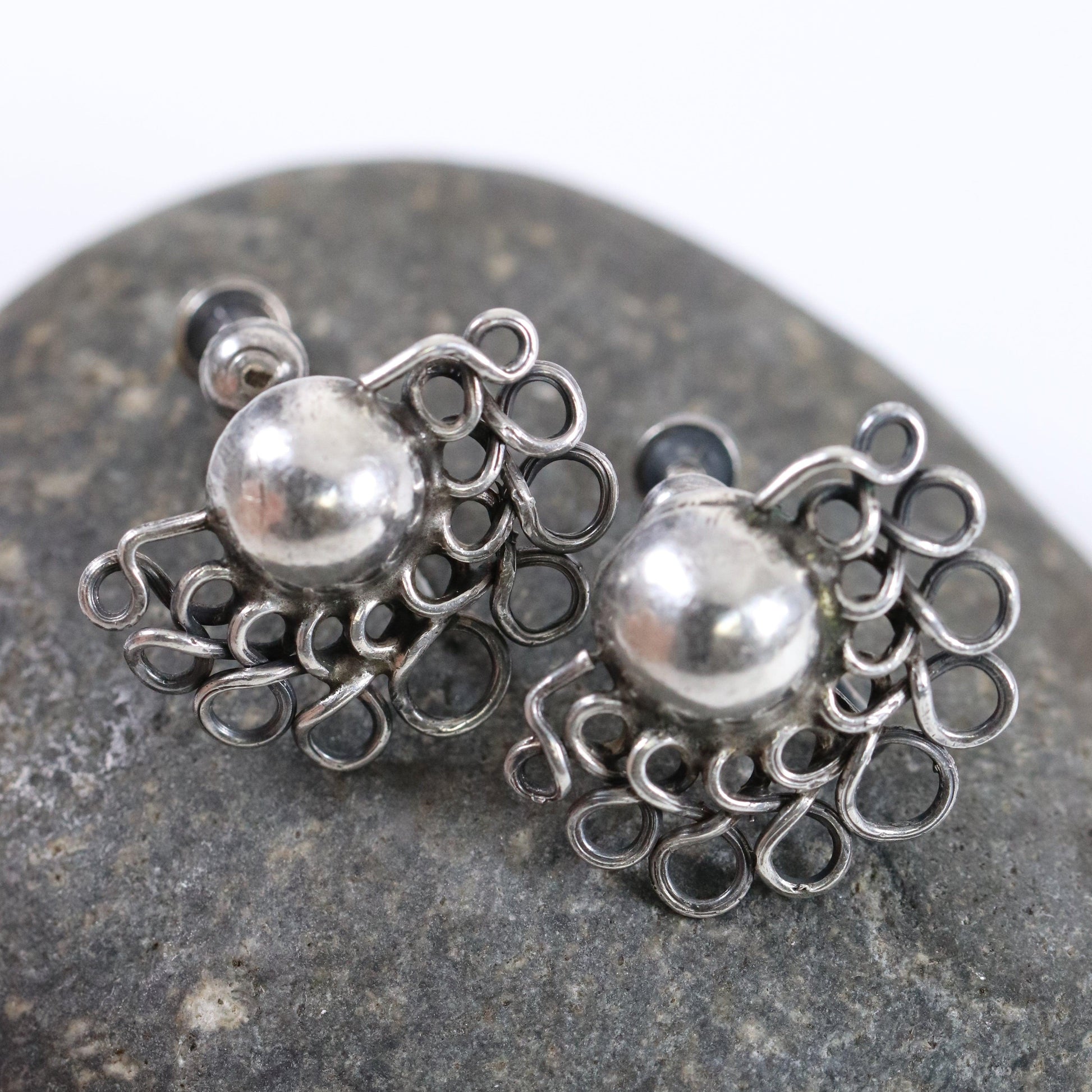 Vintage Taxco William Spratling Jewelry | Open Wire and Ball Earrings - Carmel Fine Silver Jewelry