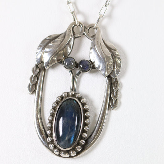 Antique Georg Jensen Jewelry | Rare Labradorite Art Nouveau Necklace 4 - Carmel Fine Silver Jewelry