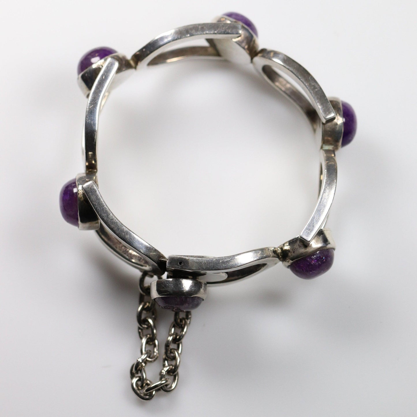 Antonio Pineda Bracelet | Taxco Mid-Century Modernist Horseshoe-Link Amethyst | Vintage 970 Sterling Silver Mexico - Carmel Fine Silver Jewelry