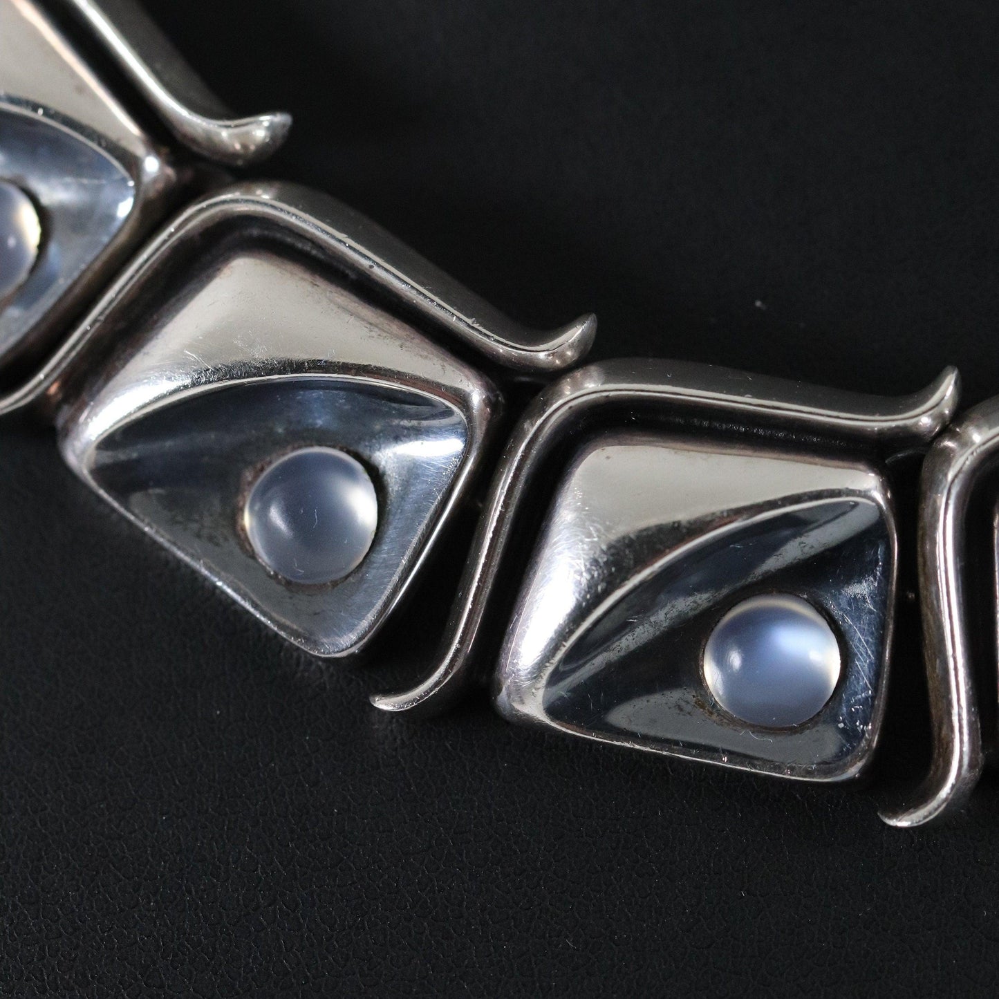 Antonio Pineda Necklace | Taxco Mid-Century Modernist Moonstone Choker | Vintage 970 Sterling Silver Mexico - Carmel Fine Silver Jewelry