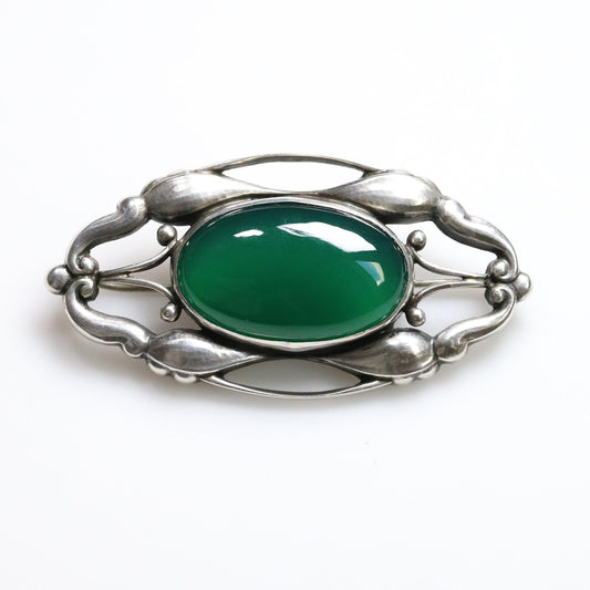 Early Georg Jensen Jewelry | Chrysoprase Art Nouveau Silver Vintage Brooch 197 - Carmel Fine Silver Jewelry