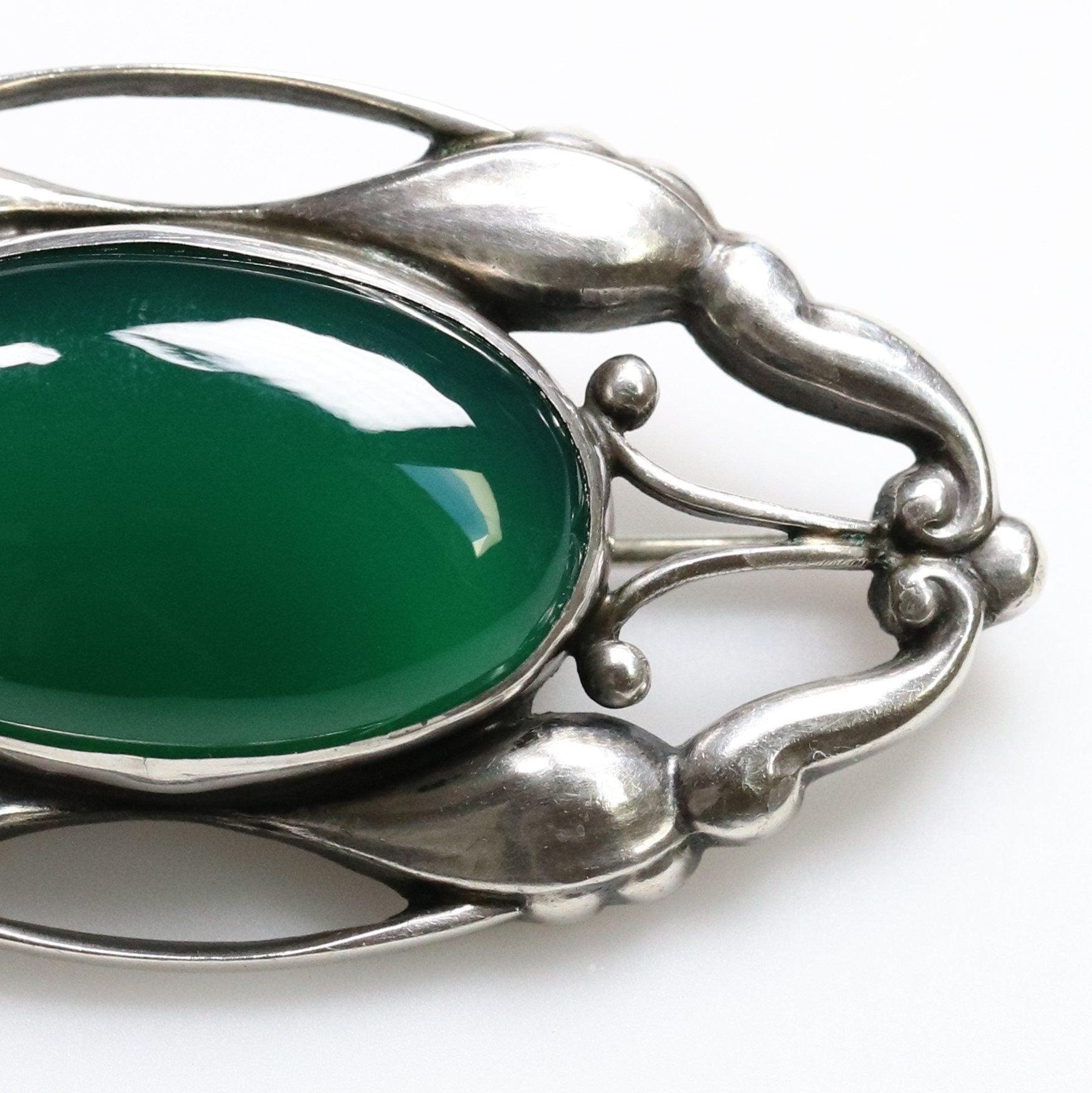 Early Georg Jensen Jewelry | Chrysoprase Art Nouveau Silver Vintage Brooch 197 - Carmel Fine Silver Jewelry