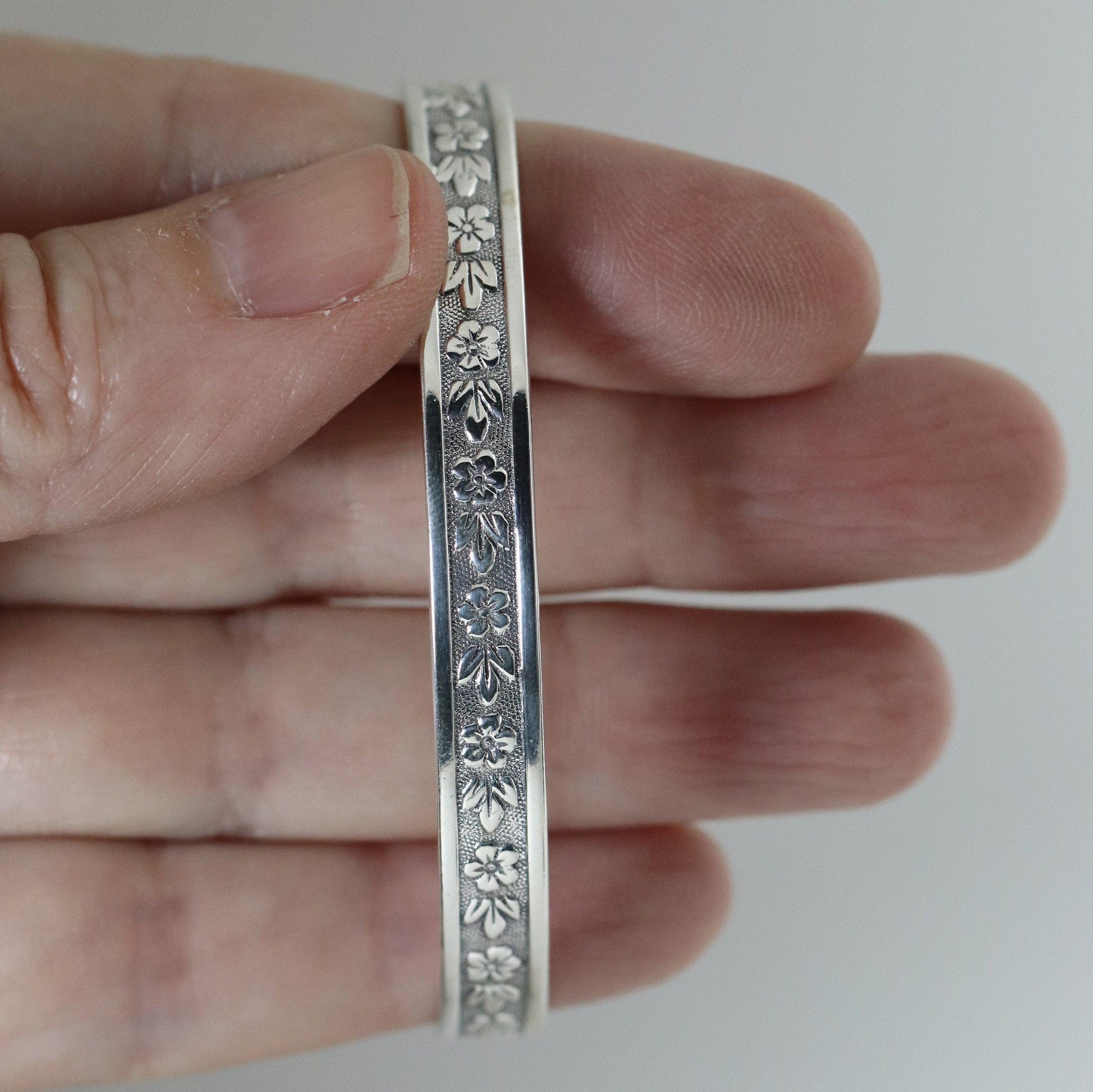 Ed Levin Bracelet | Flower Pattern Bracelet | Vintage Sterling Silver Vermont - Carmel Fine Silver Jewelry