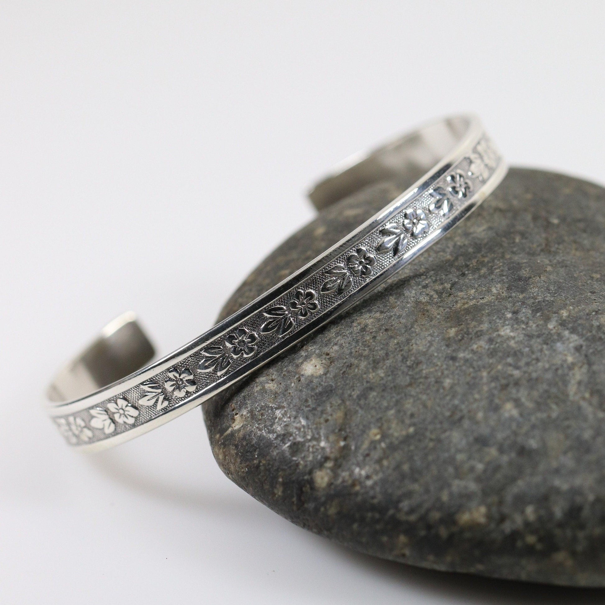 Ed Levin Bracelet | Flower Pattern Bracelet | Vintage Sterling Silver Vermont - Carmel Fine Silver Jewelry