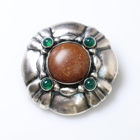 Georg Jensen Jewelry | Chrysoprase Amber Silver Vintage Brooch or Pendant 50 - Carmel Fine Silver Jewelry