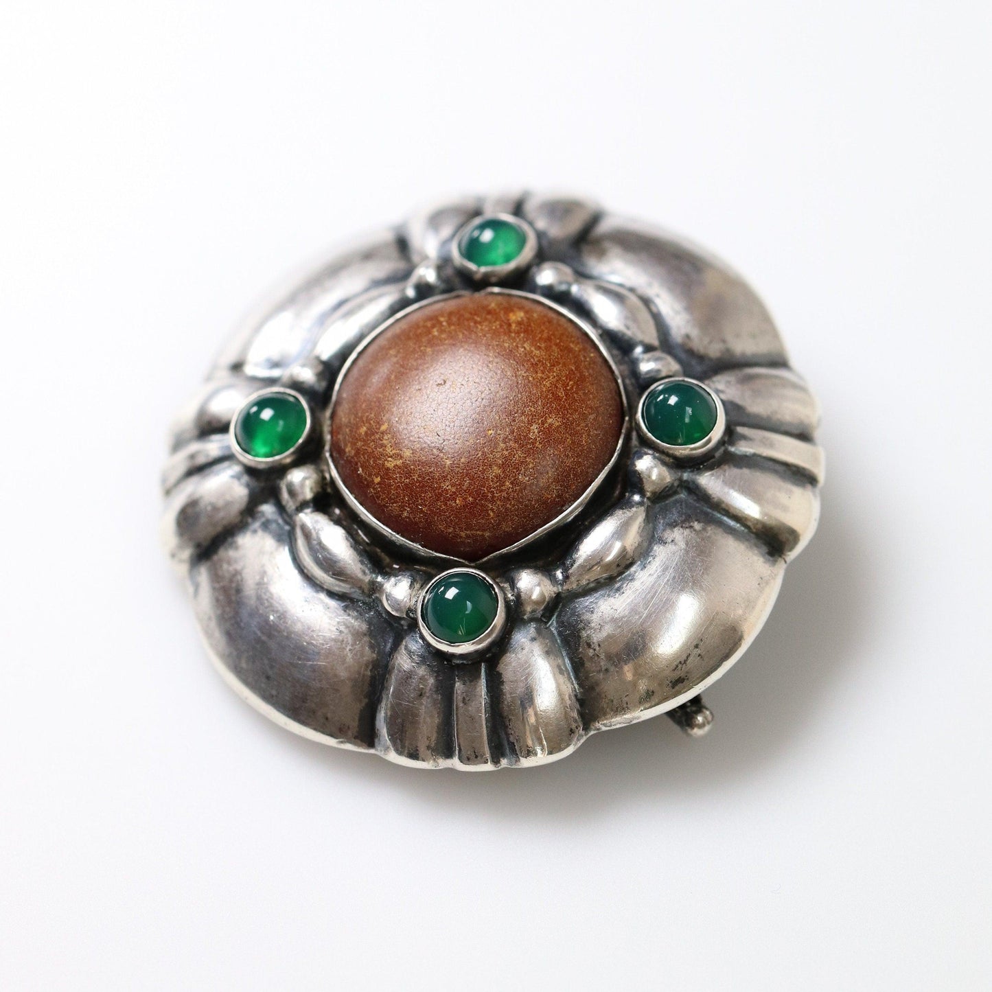 Georg Jensen Jewelry | Chrysoprase Amber Silver Vintage Brooch or Pendant 50 - Carmel Fine Silver Jewelry
