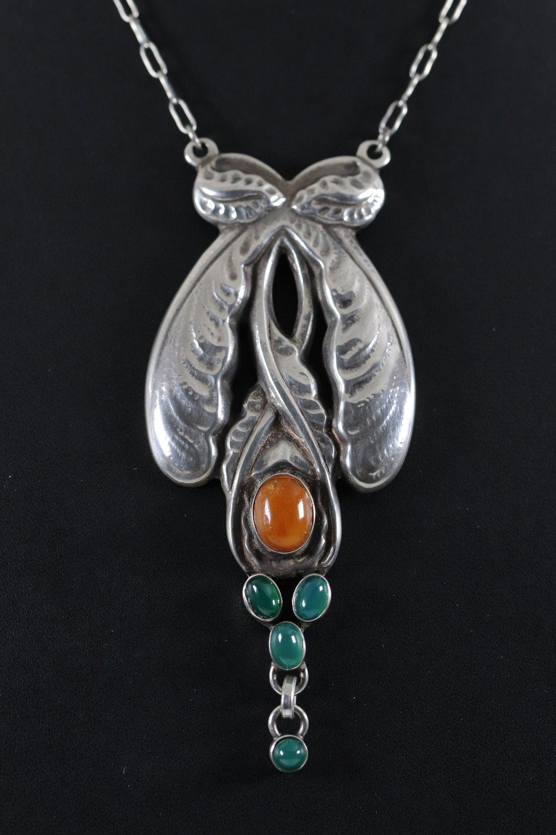 Georg Jensen Jewelry | Chrysorpase Amber Art Nouveau Silver Vintage Necklace 3 - Carmel Fine Silver Jewelry