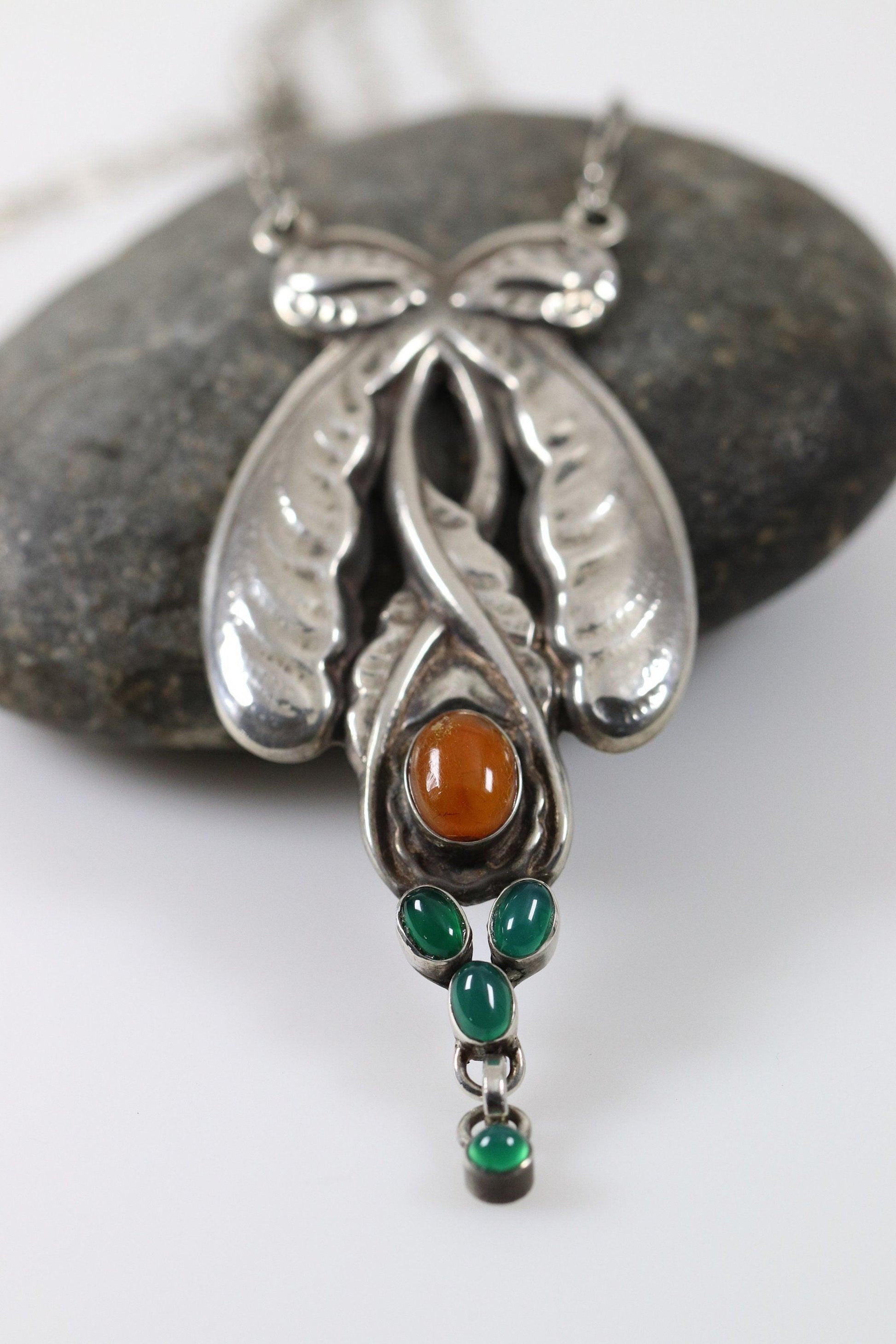 Georg Jensen Jewelry | Chrysorpase Amber Art Nouveau Silver Vintage Necklace 3 - Carmel Fine Silver Jewelry