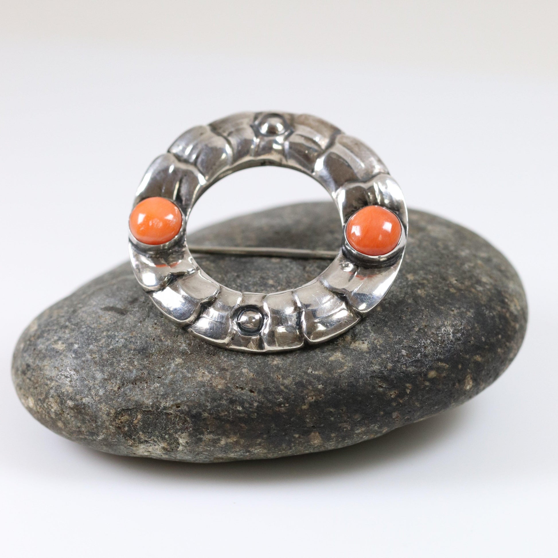Georg Jensen Jewelry | Coral Art Nouveau Silver Vintage Brooch 49 - Carmel Fine Silver Jewelry