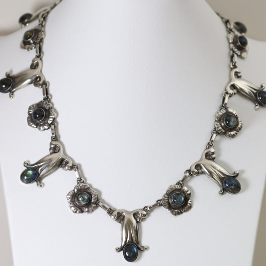 Georg Jensen Jewelry | Labradorite Art Nouveau Silver Vintage Necklace 7 - Carmel Fine Silver Jewelry