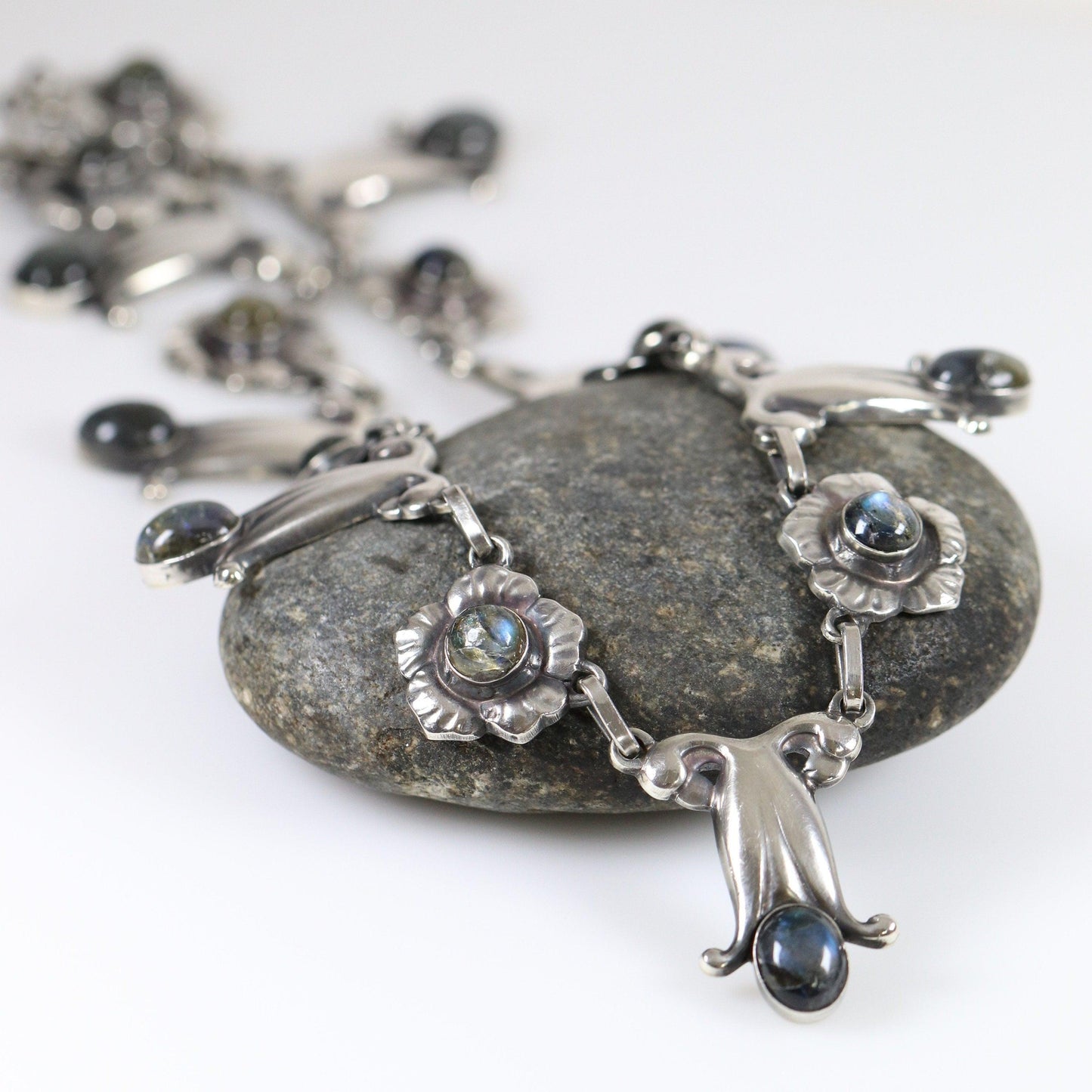 Georg Jensen Jewelry | Labradorite Art Nouveau Silver Vintage Necklace 7 - Carmel Fine Silver Jewelry