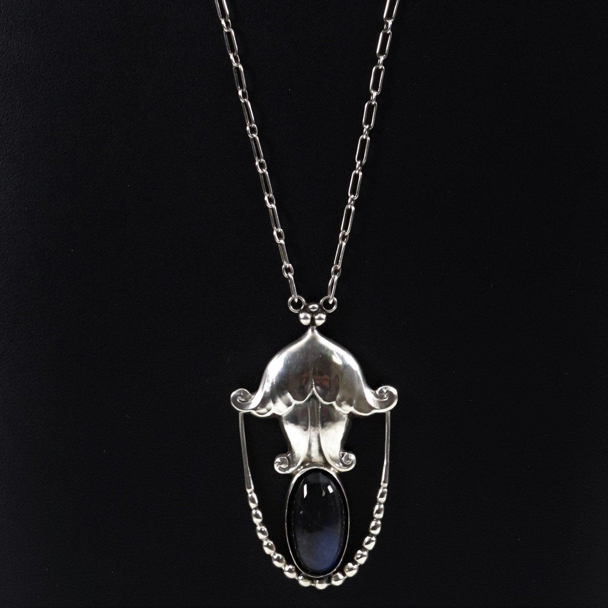 Georg Jensen Jewelry | Labradorite Art Nouveau Silver Vintage Necklace Pendant 42 - Carmel Fine Silver Jewelry