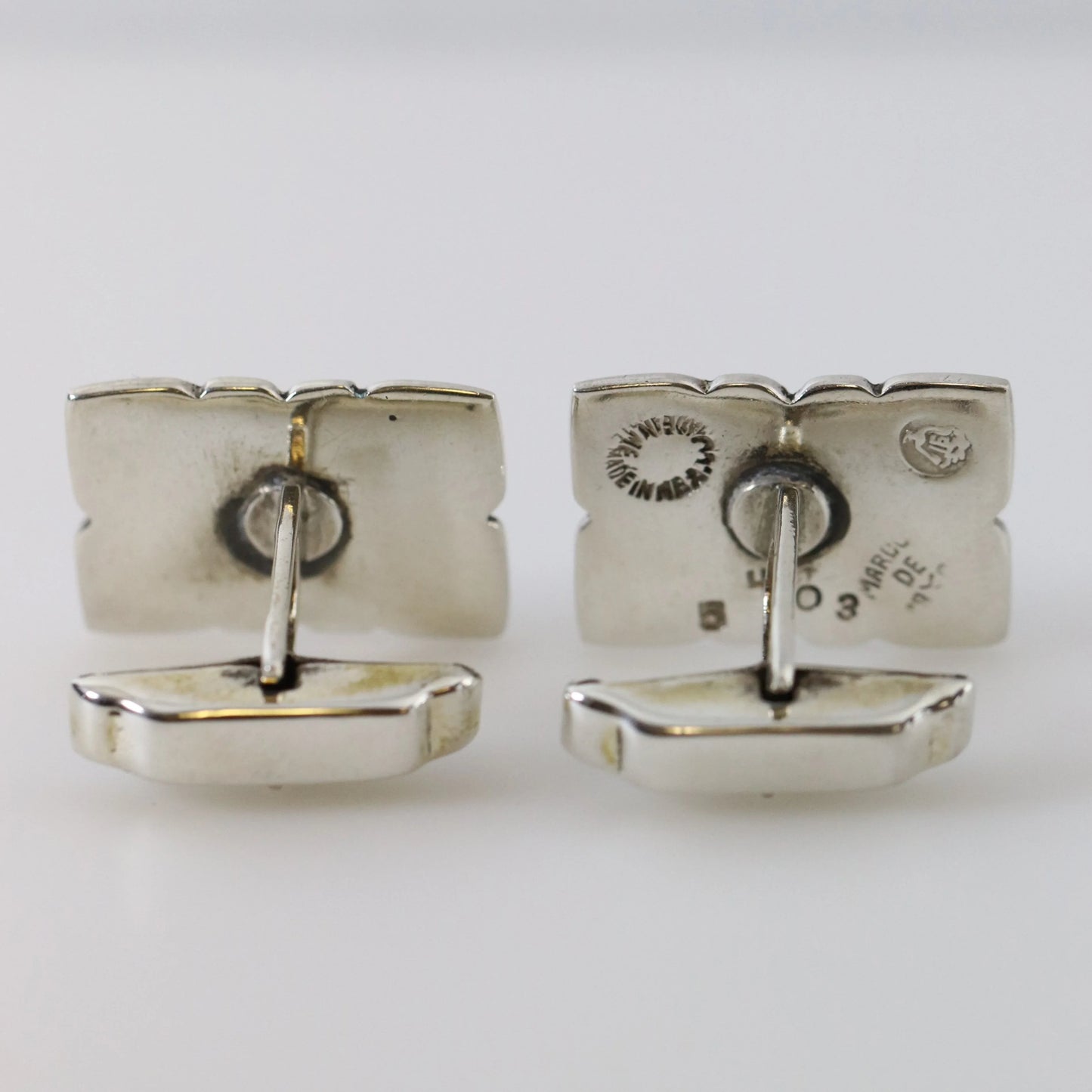 SOLD OUT: BLACK ENAMEL MARGOT DE TAXCO CUFFLINKS - Carmel Fine Silver Jewelry