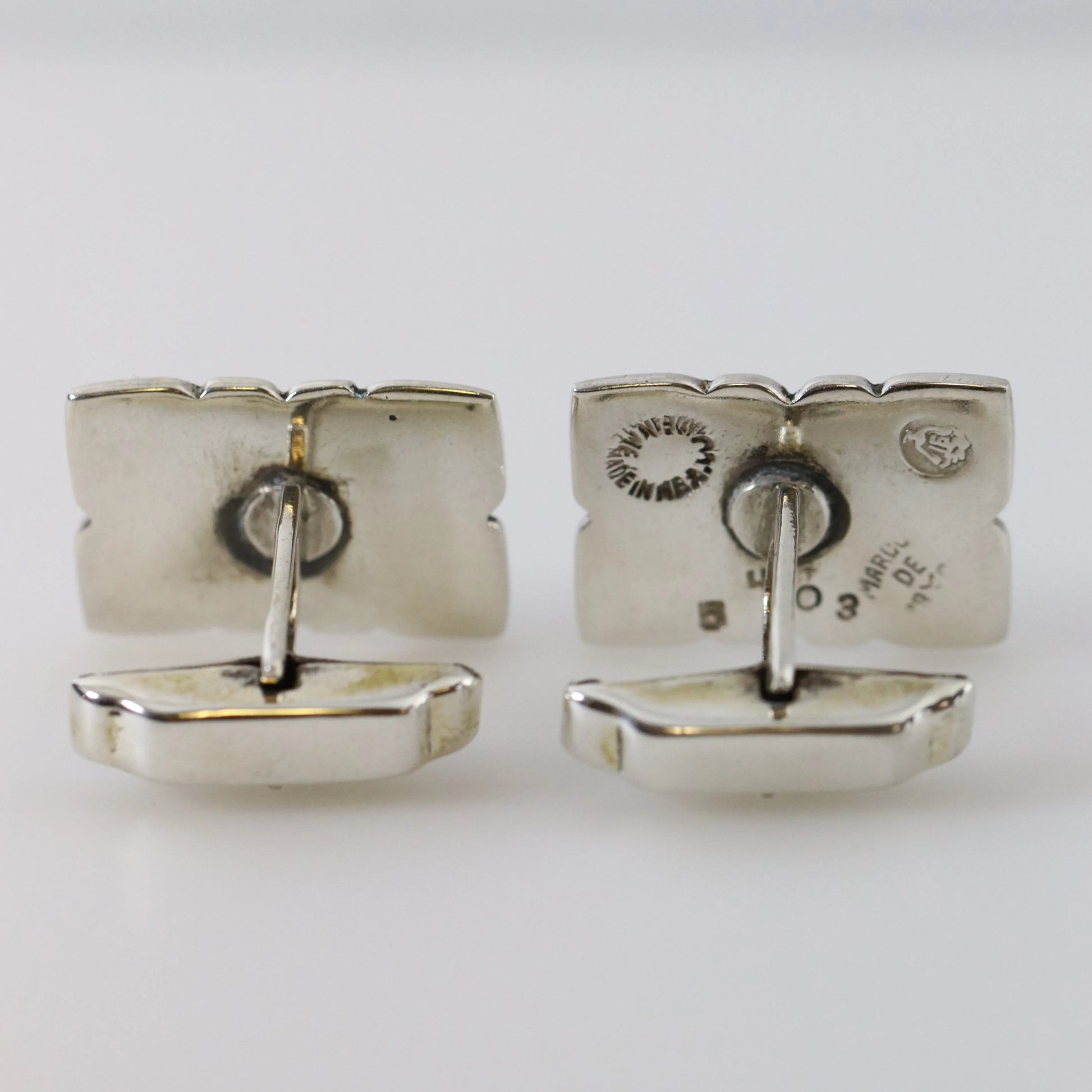 SOLD OUT: BLACK ENAMEL MARGOT DE TAXCO CUFFLINKS - Carmel Fine Silver Jewelry