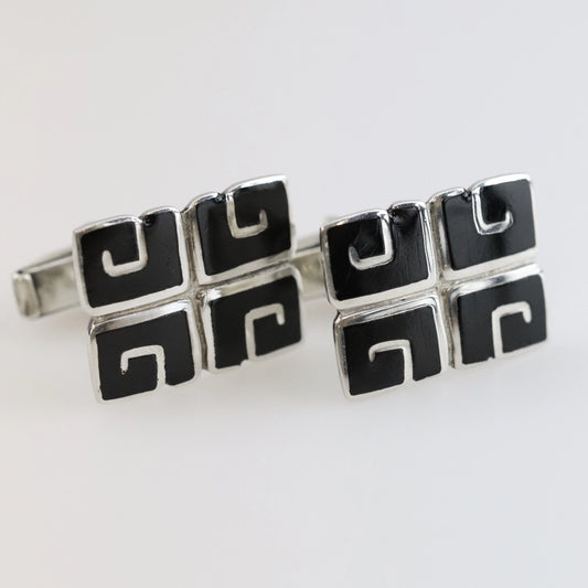 SOLD OUT: BLACK ENAMEL MARGOT DE TAXCO CUFFLINKS - Carmel Fine Silver Jewelry
