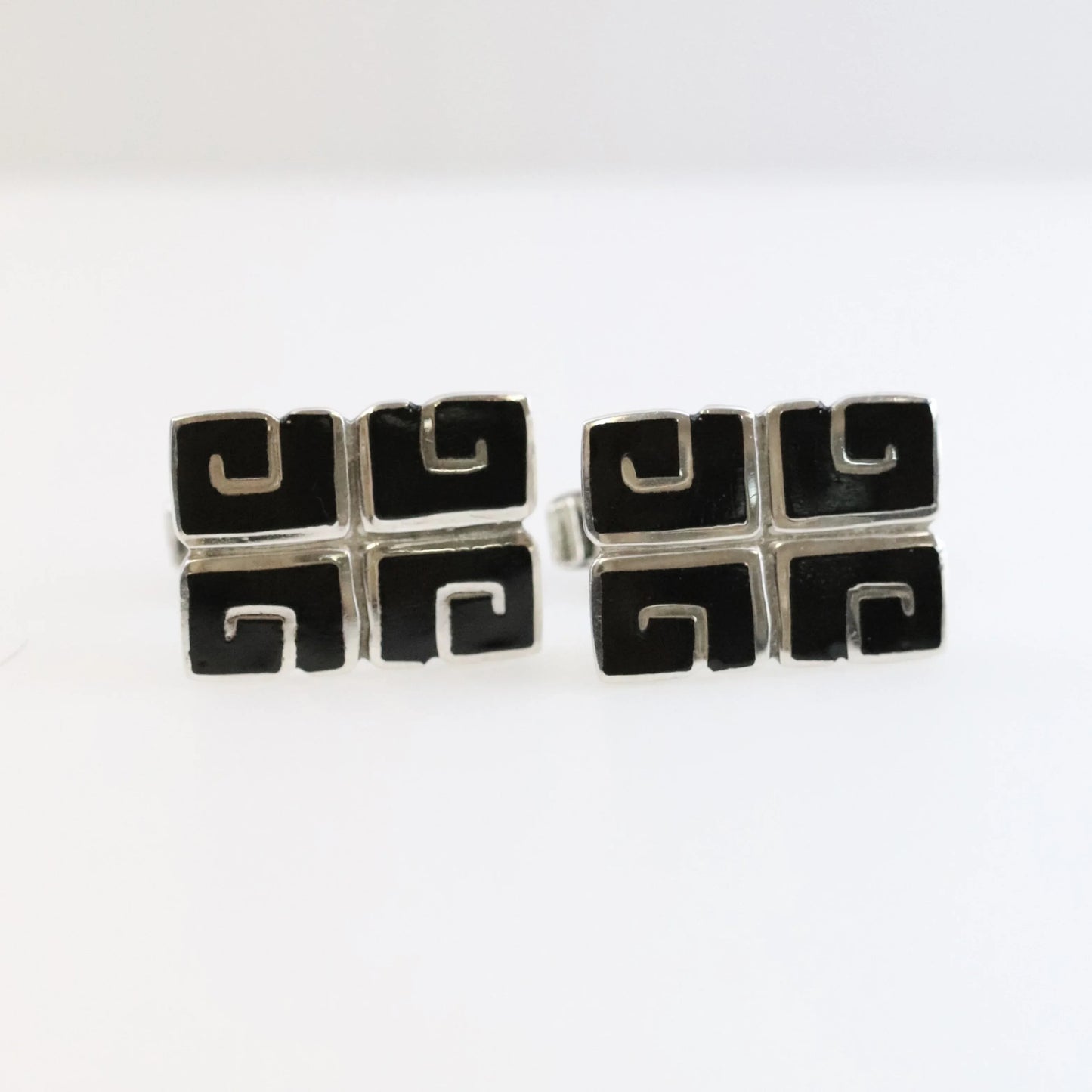 SOLD OUT: BLACK ENAMEL MARGOT DE TAXCO CUFFLINKS - Carmel Fine Silver Jewelry