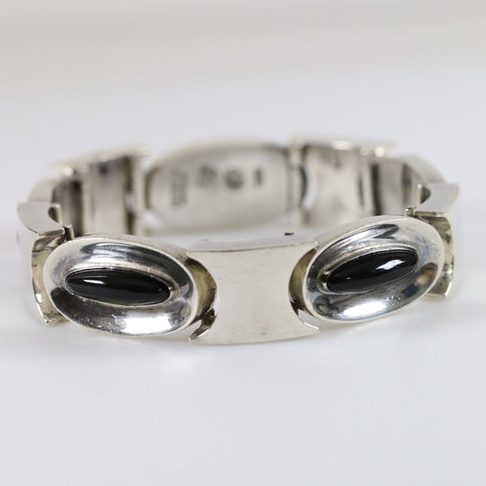 Vintage Antonio Pineda Taxco Silver Mexican Jewelry | Modernist Oval Onyx Panel Bracelet - Carmel Fine Silver Jewelry