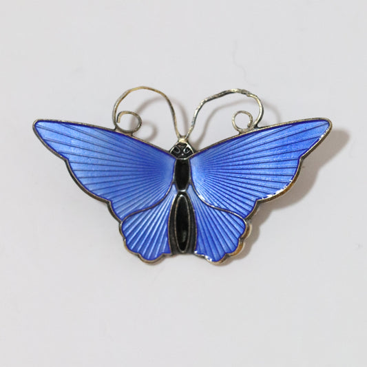 David Andersen electric blue enamel butterfly brooch with silver and black accents
