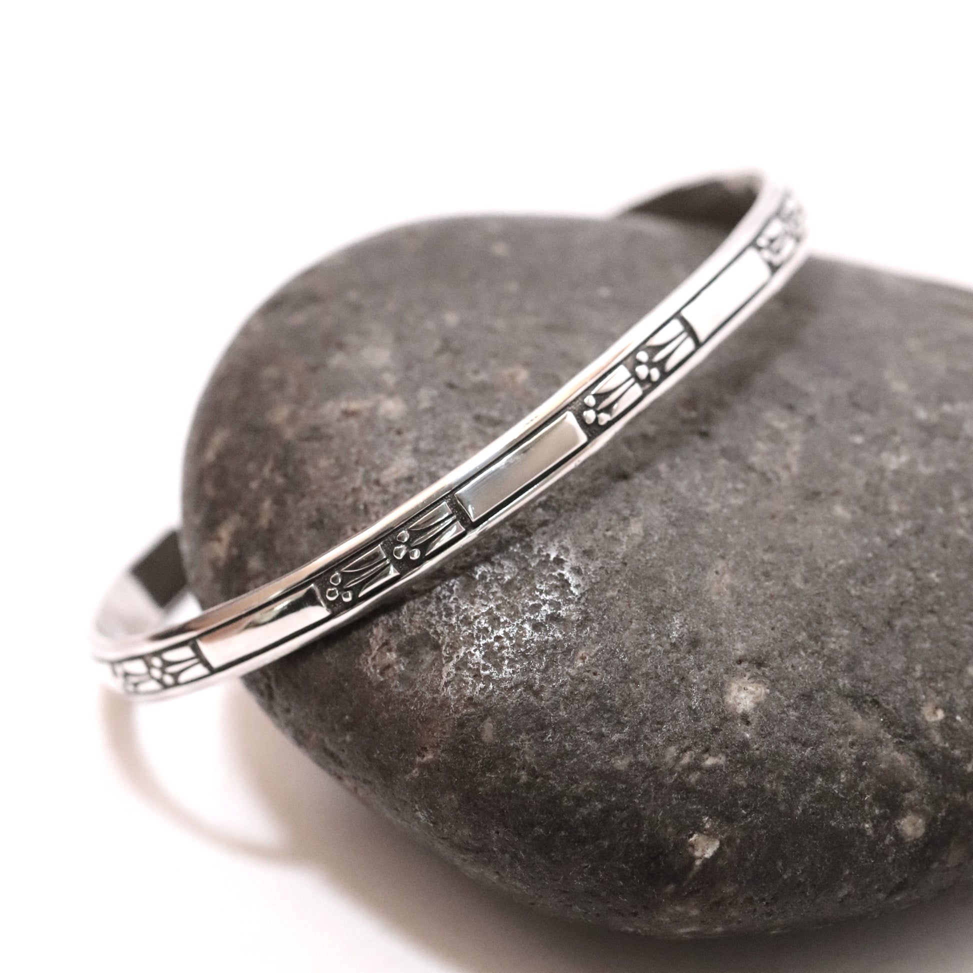 Vintage Ed Levin Silver Jewelry | Art Deco Patterned Cuff Bracelet