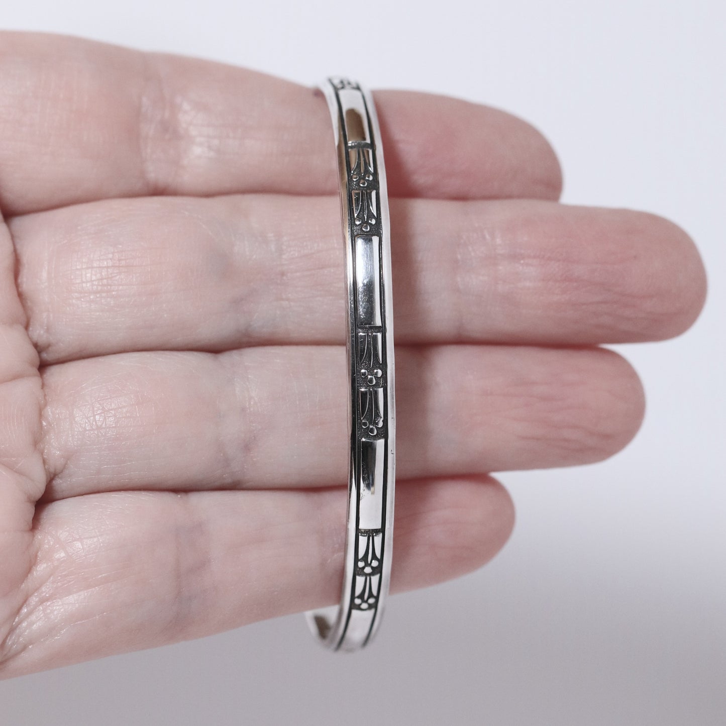 Vintage Ed Levin Silver Jewelry | Art Deco Patterned Cuff Bracelet