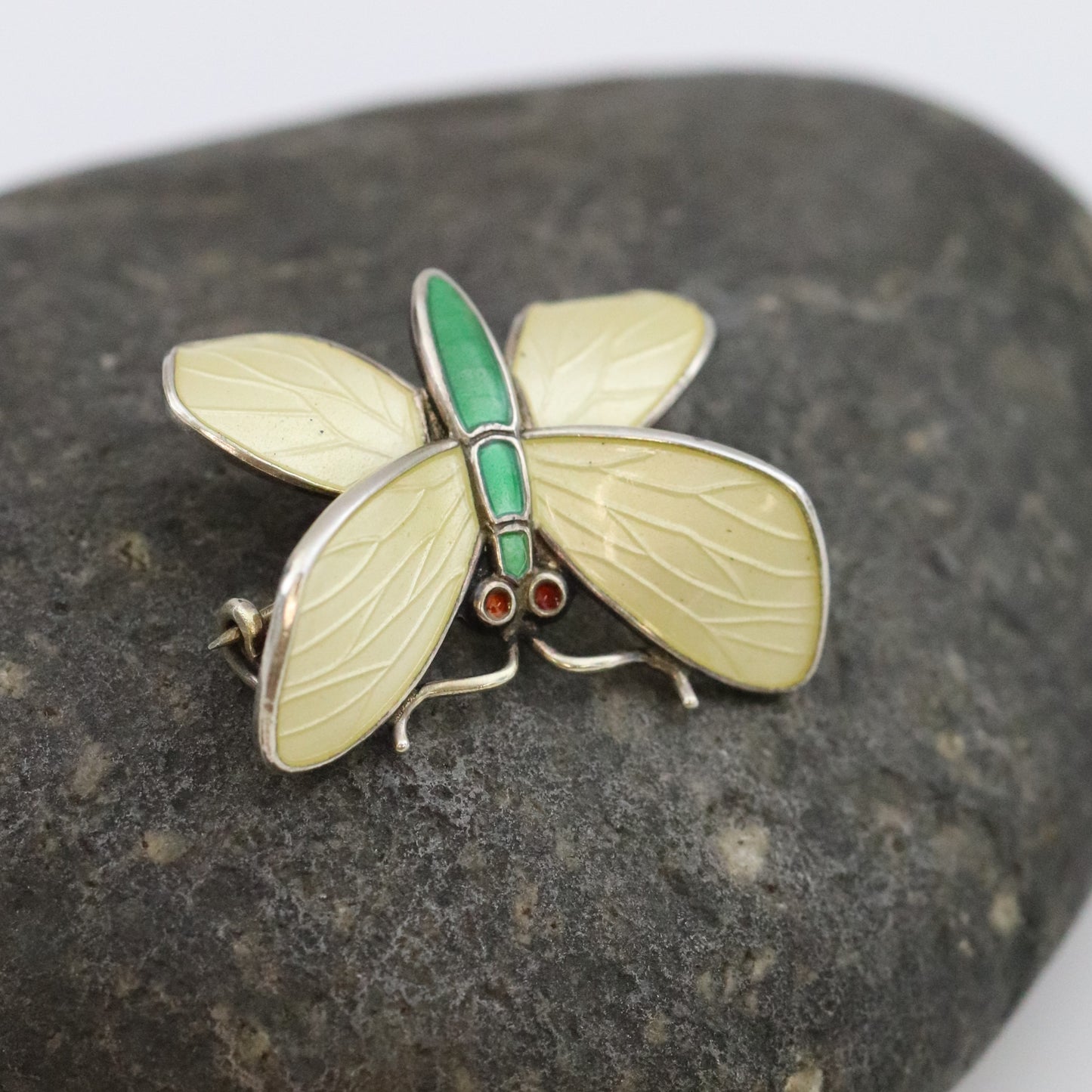Vintage Einar Modahl Jewelry | Yellow and Green Enamel Butterfly Brooch Norway