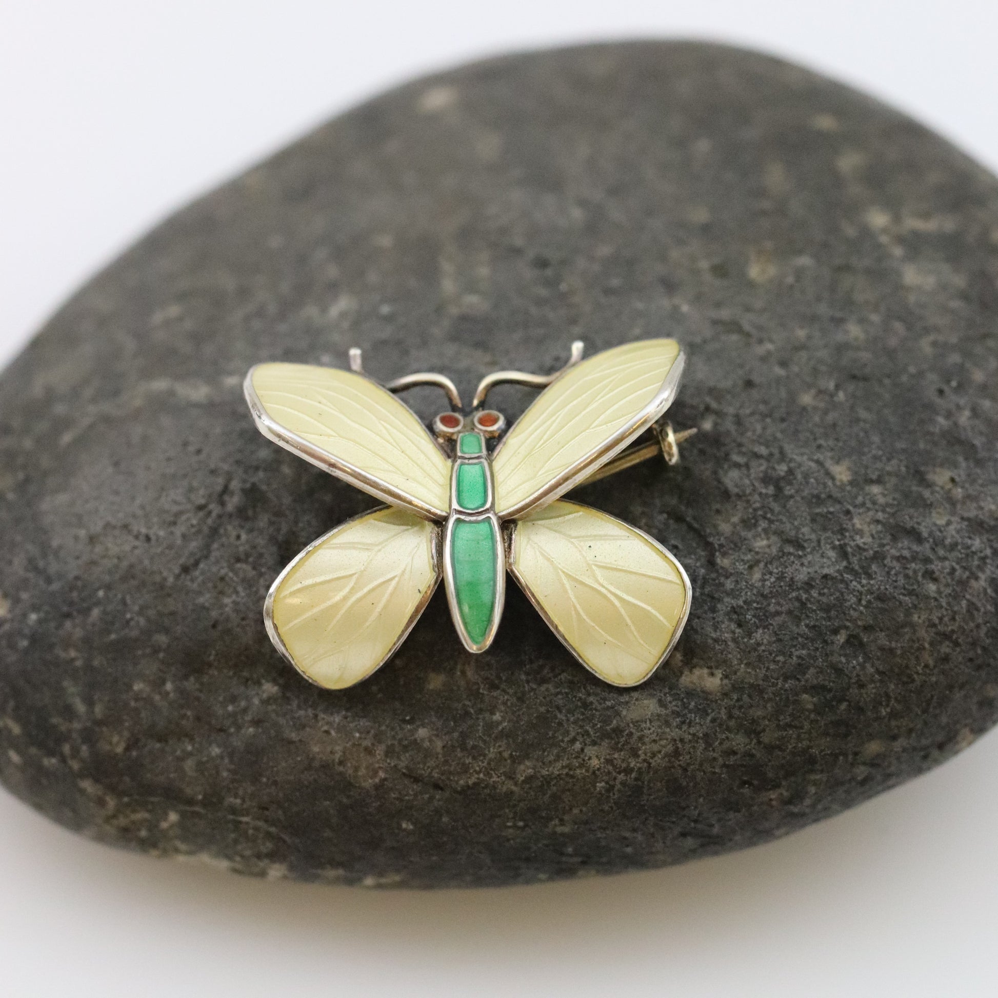 Vintage Einar Modahl Jewelry | Yellow and Green Enamel Butterfly Brooch Norway