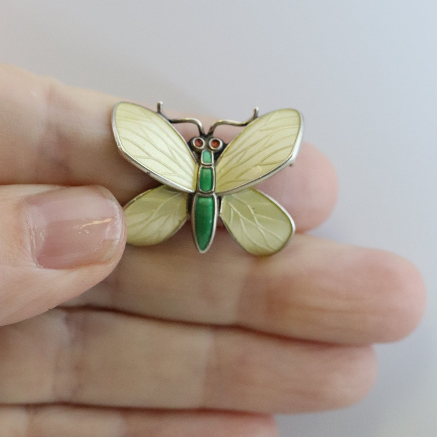 Vintage Einar Modahl Jewelry | Yellow and Green Enamel Butterfly Brooch Norway